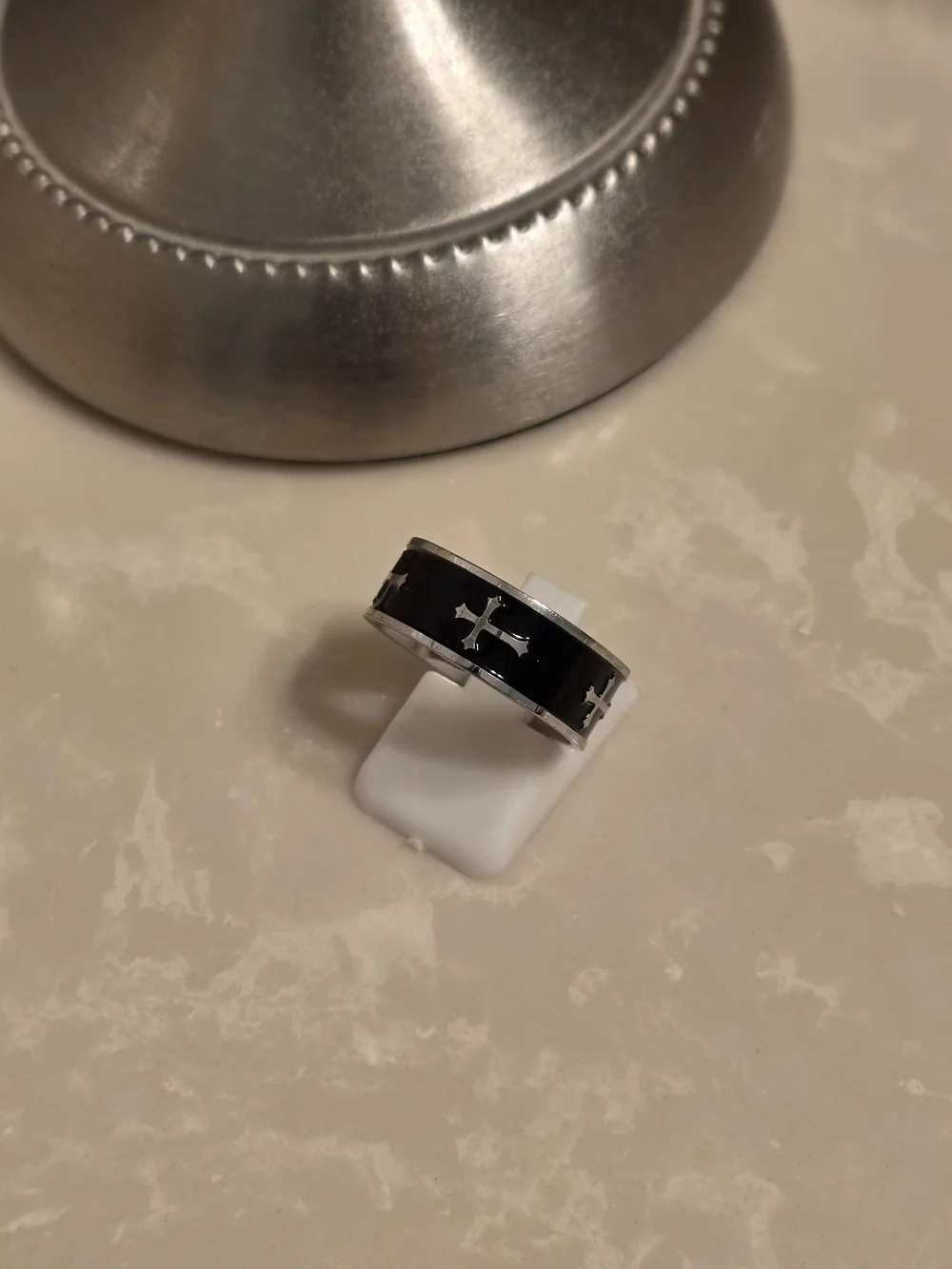 Black Stainless Steel Cross Inlay Ring for Men Size 8